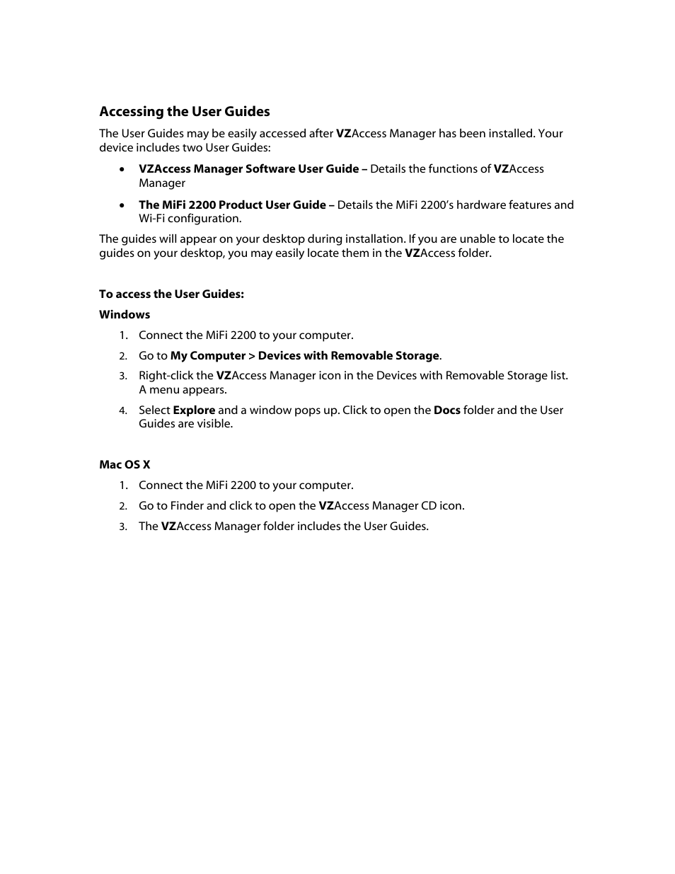 Accessing the user guides, Cessing the user guides | Verizon MiFi 2200 User Manual | Page 20 / 50