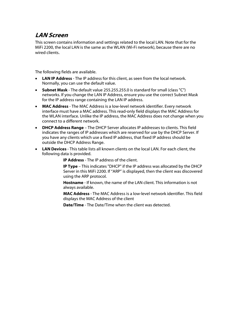 Lan screen | Verizon MiFi 2200 User Manual | Page 28 / 50