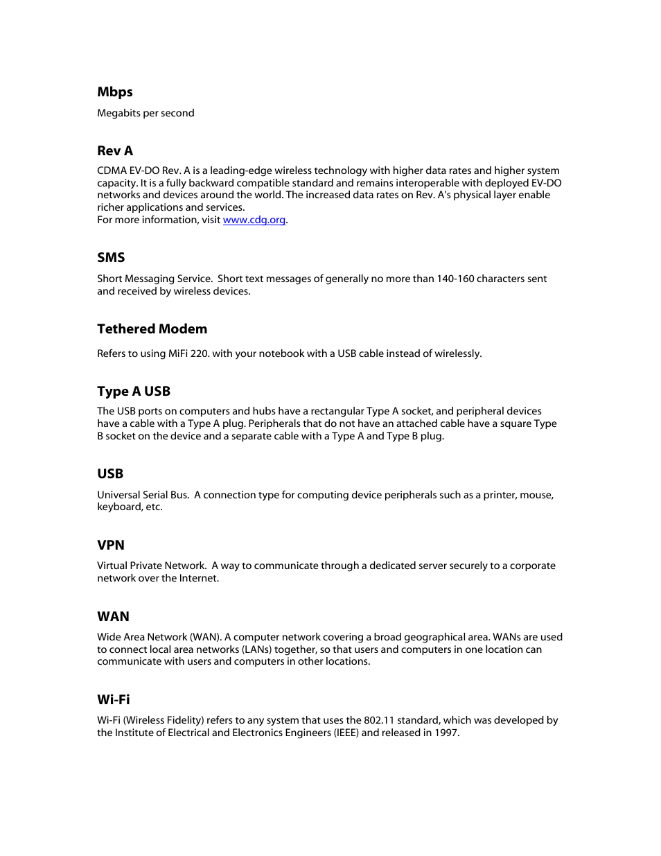 Mbps, Rev a, Type a usb | Wi-fi, Tethered modem, Vpn wan | Verizon MiFi 2200 User Manual | Page 48 / 50