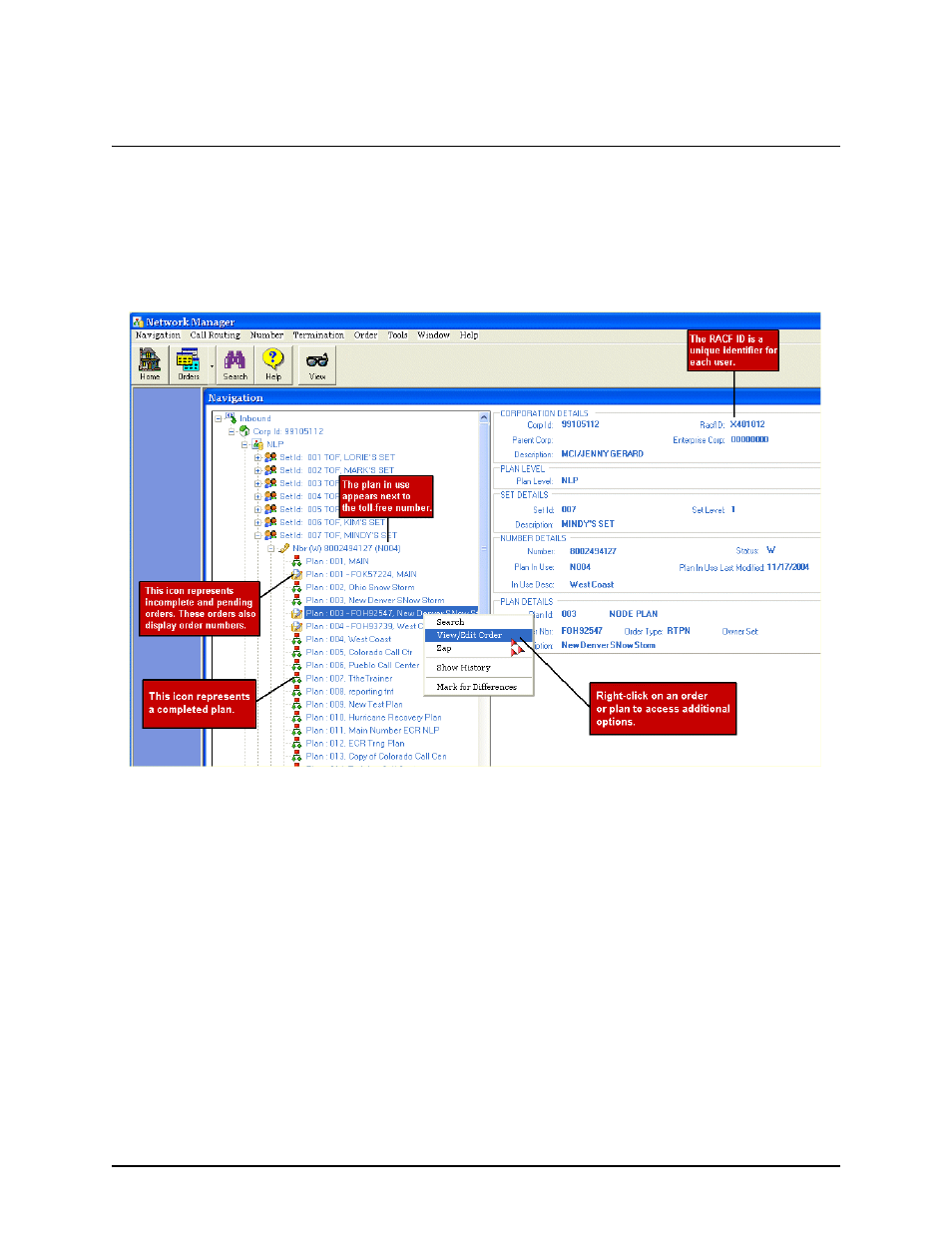 Navigation tree node details, cont’d, Corporation details, Plan level | Corporation details -3 plan level -3 | Verizon Network Manager Nodes User Manual | Page 17 / 69