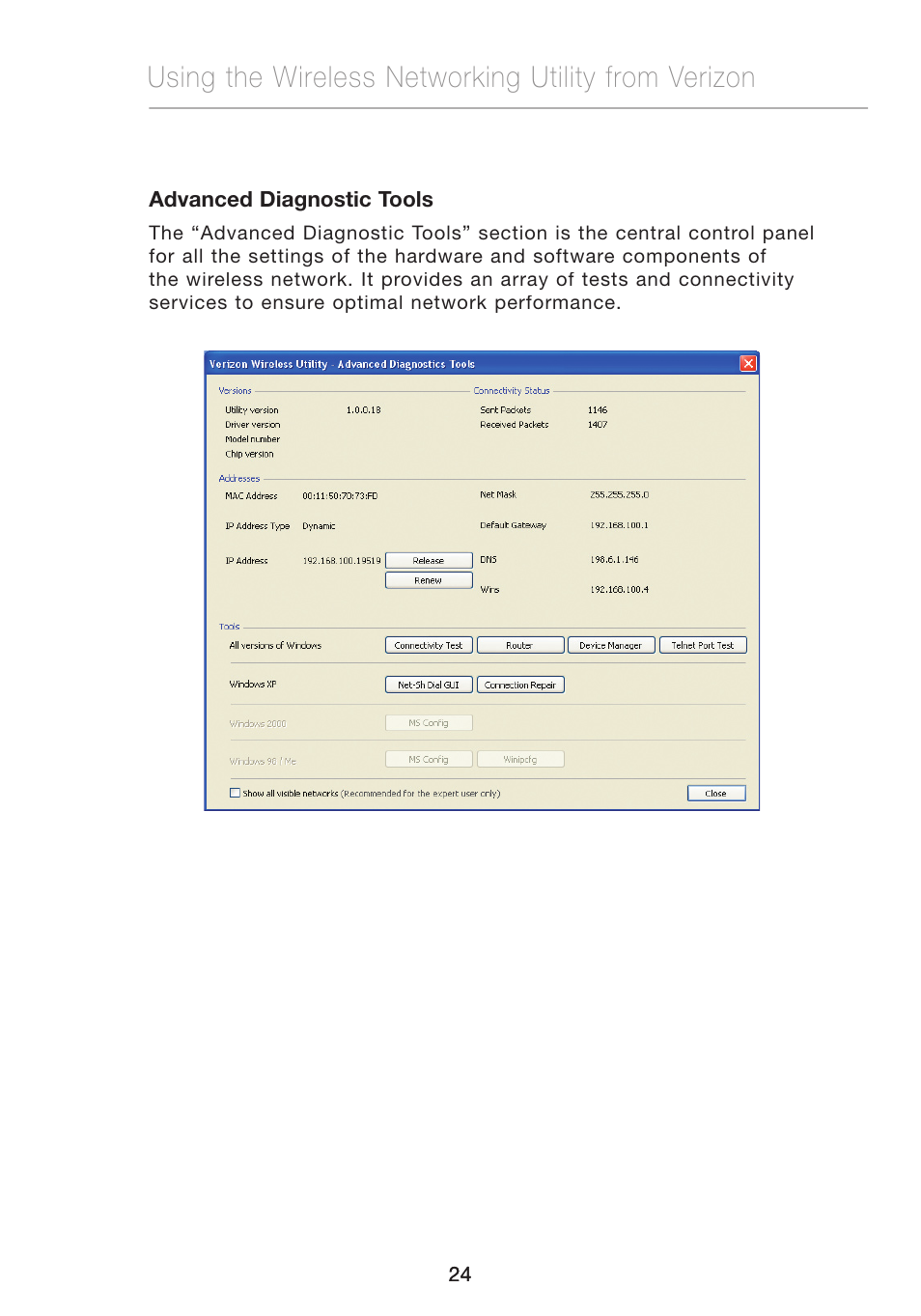 Using the wireless networking utility from verizon | Verizon VZ4010 User Manual | Page 26 / 39