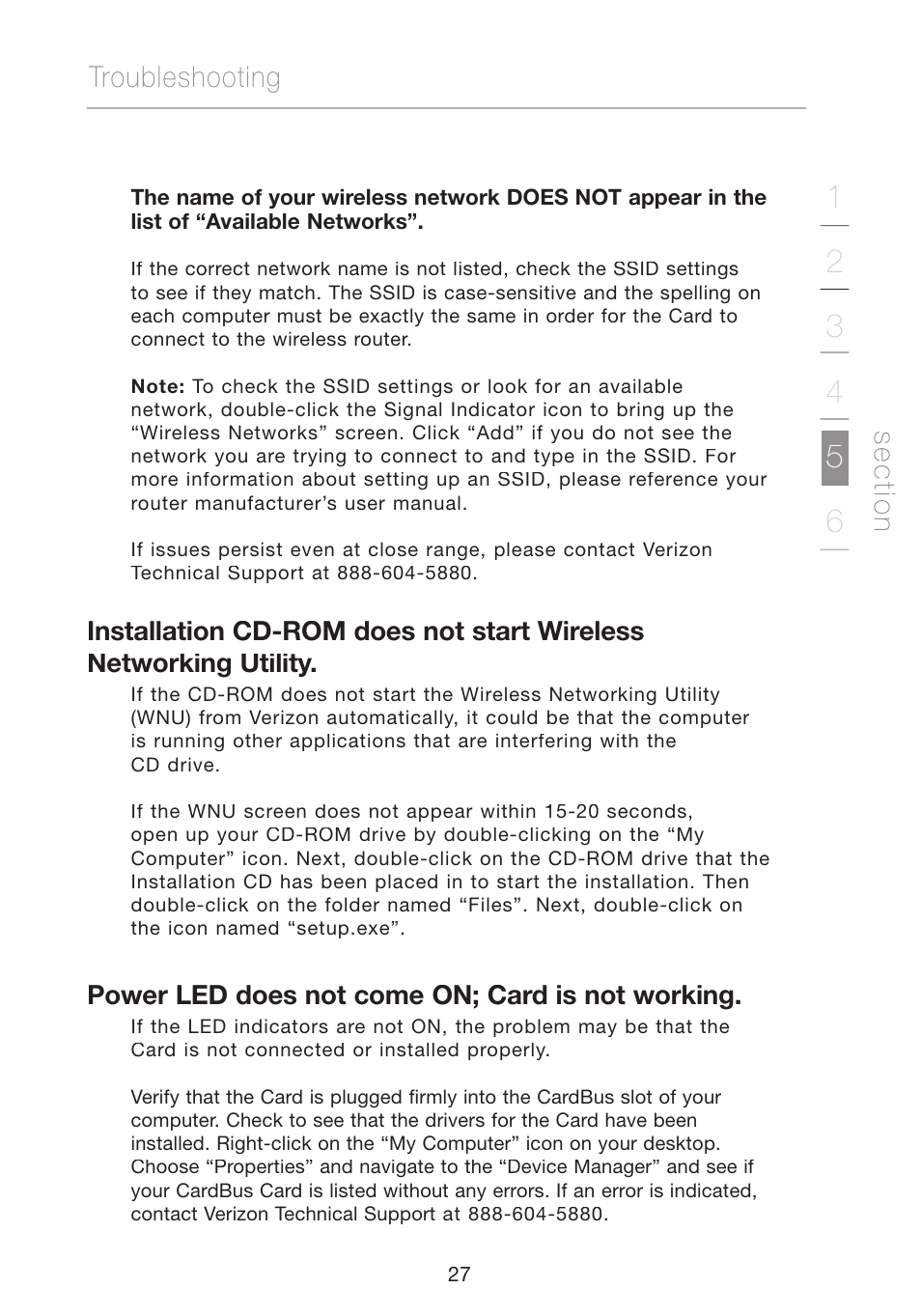 Troubleshooting, Se c tio n | Verizon VZ4010 User Manual | Page 29 / 39