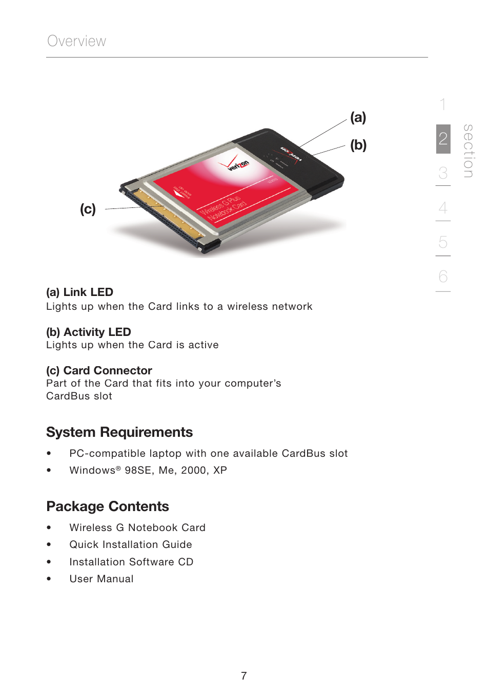 Se c tio n, Overview | Verizon VZ4010 User Manual | Page 9 / 39