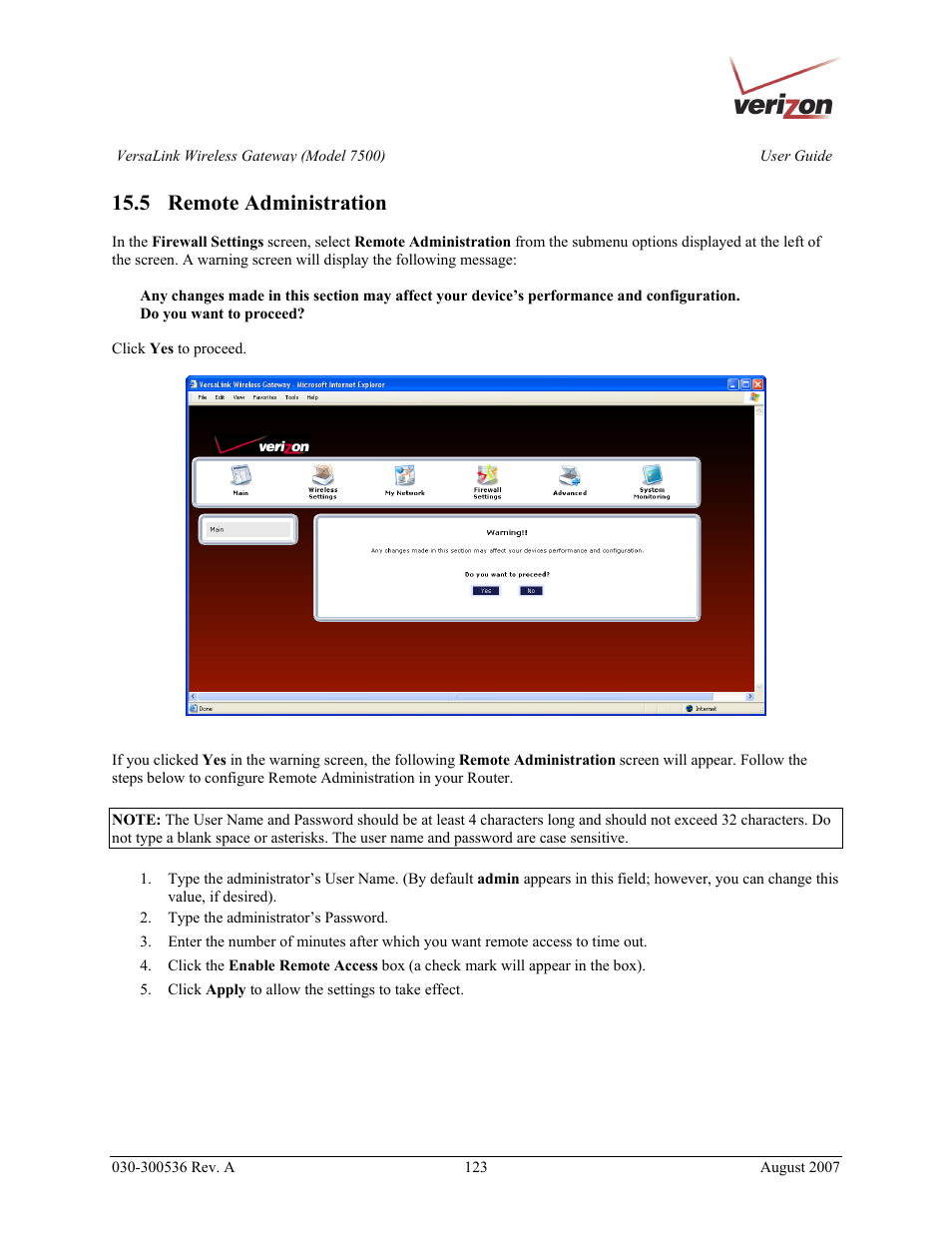 5 remote administration | Verizon 7500 User Manual | Page 123 / 186