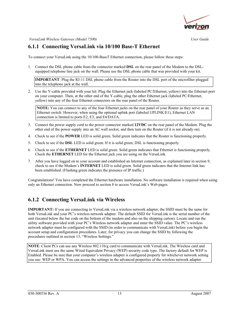 2 connecting versalink via wireless | Verizon 7500 User Manual | Page 13 / 186