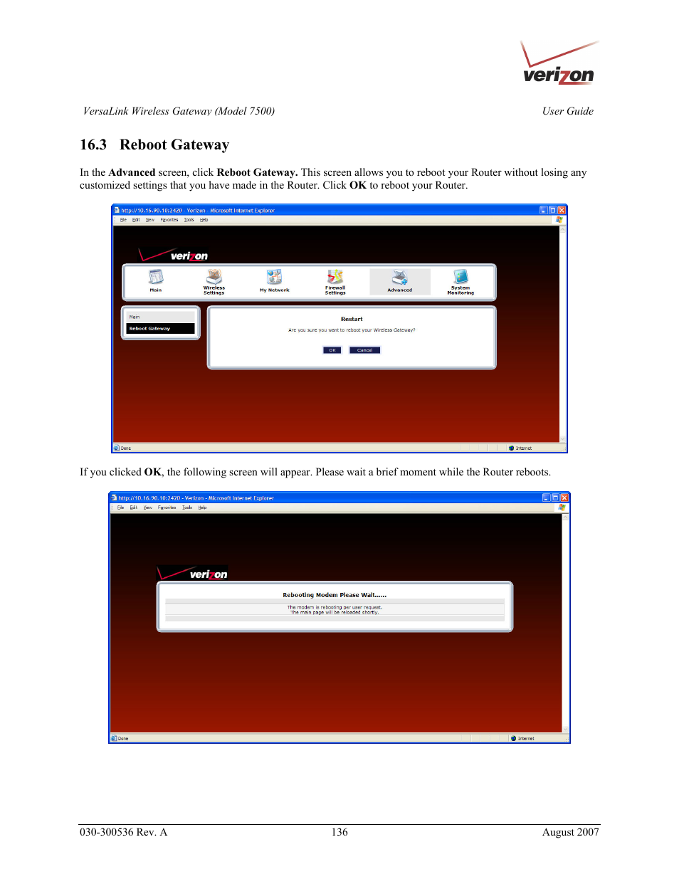 3 reboot gateway | Verizon 7500 User Manual | Page 136 / 186