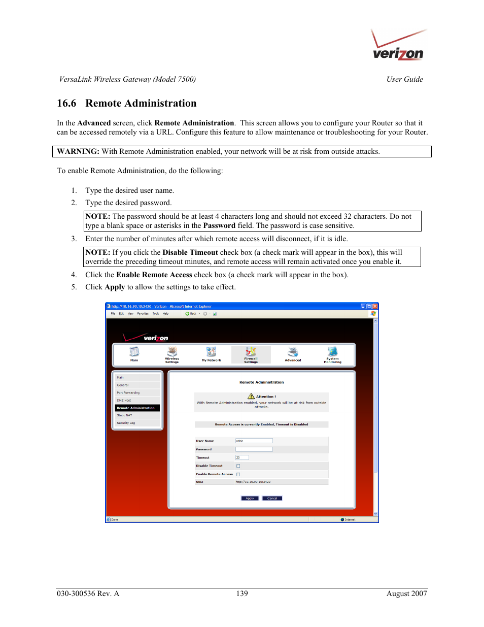 6 remote administration | Verizon 7500 User Manual | Page 139 / 186