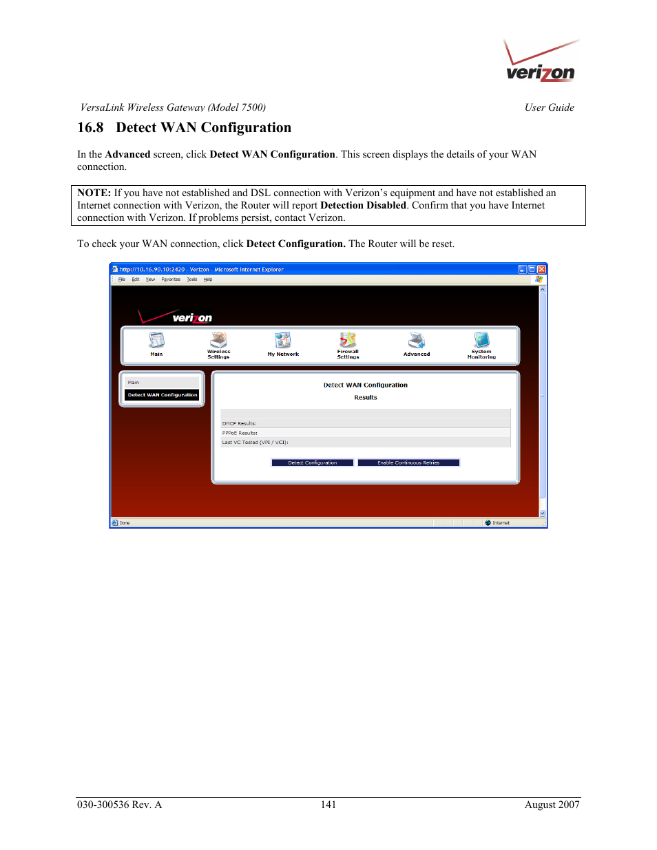 8 detect wan configuration | Verizon 7500 User Manual | Page 141 / 186