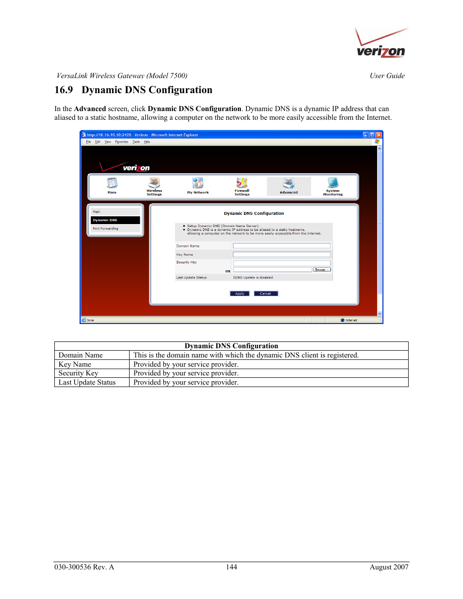9 dynamic dns configuration | Verizon 7500 User Manual | Page 144 / 186