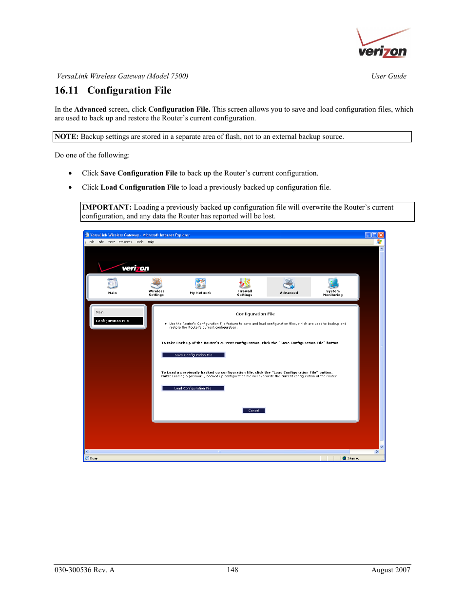 11 configuration file | Verizon 7500 User Manual | Page 148 / 186