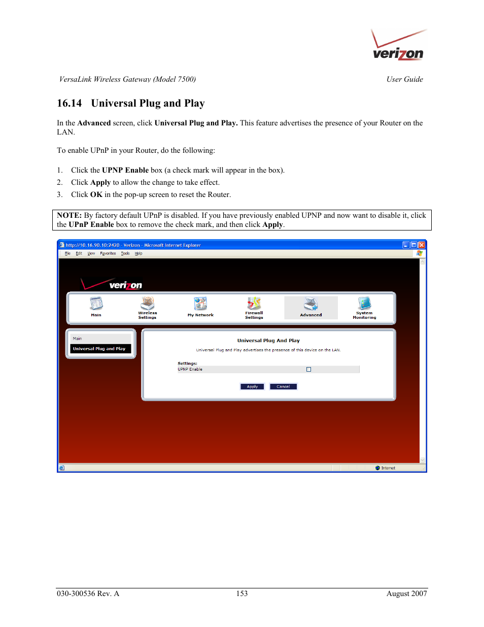 14 universal plug and play | Verizon 7500 User Manual | Page 153 / 186