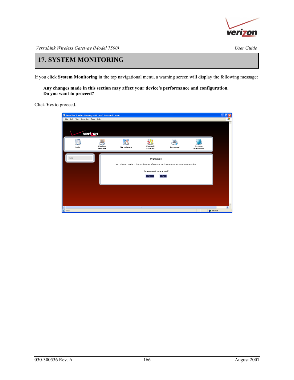 System monitoring | Verizon 7500 User Manual | Page 166 / 186