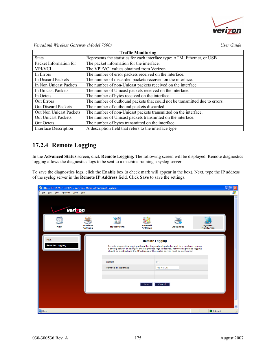 4 remote logging | Verizon 7500 User Manual | Page 175 / 186