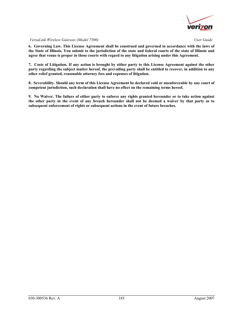 Verizon 7500 User Manual | Page 185 / 186