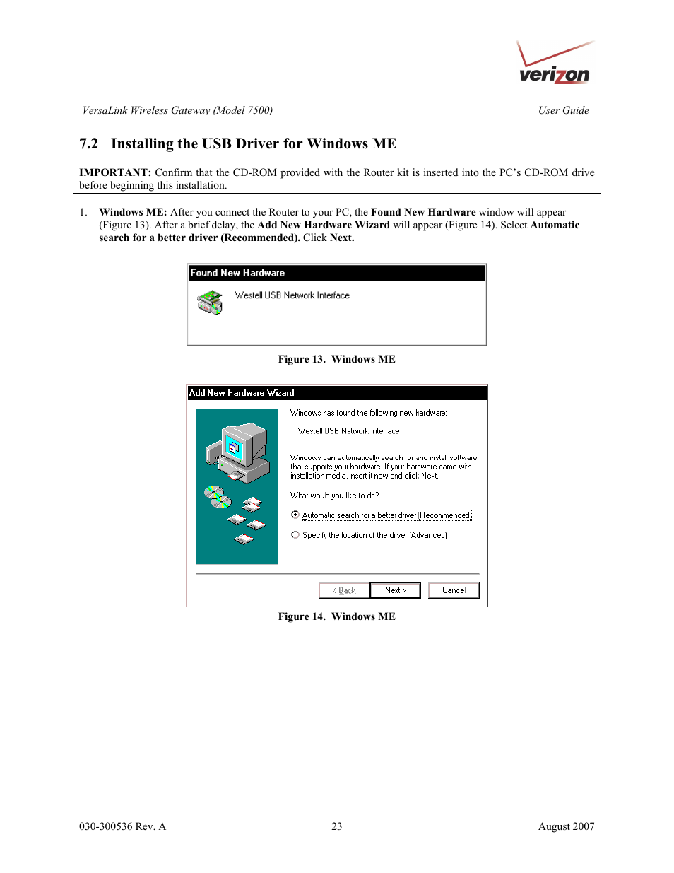 2 installing the usb driver for windows me | Verizon 7500 User Manual | Page 23 / 186