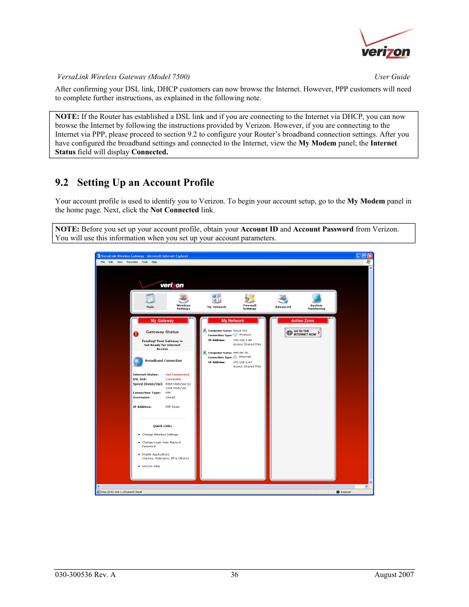 2 setting up an account profile | Verizon 7500 User Manual | Page 36 / 186