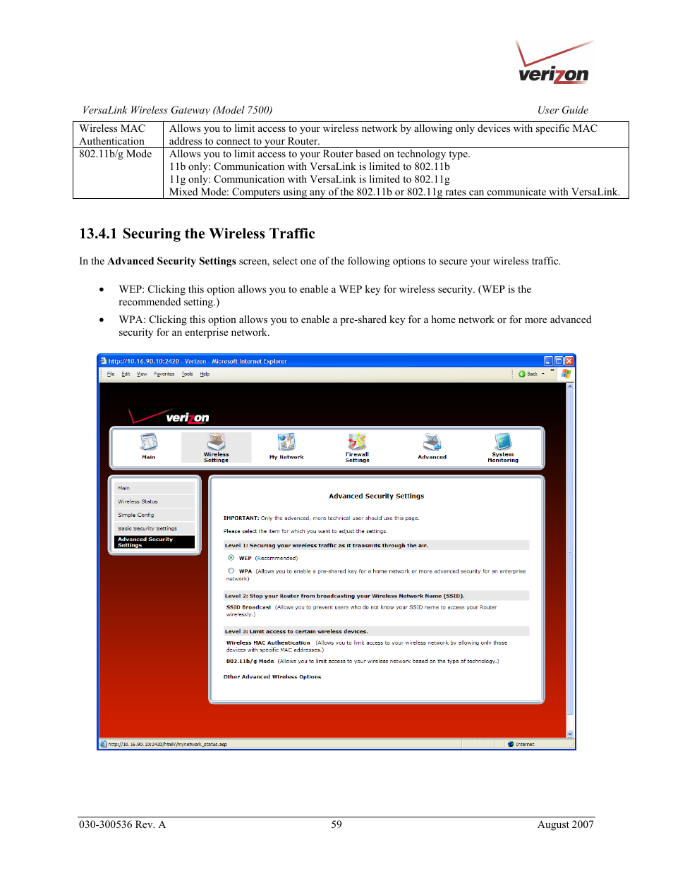 1 securing the wireless traffic | Verizon 7500 User Manual | Page 59 / 186