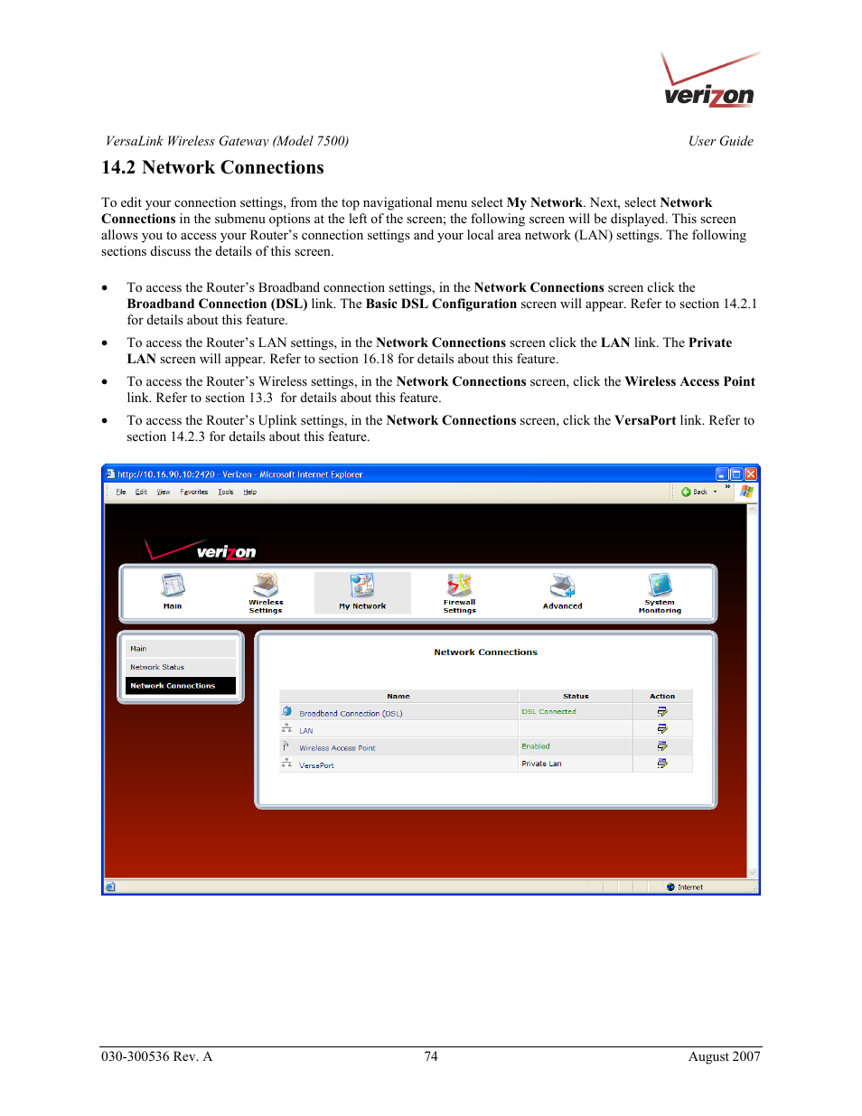 2 network connections | Verizon 7500 User Manual | Page 74 / 186
