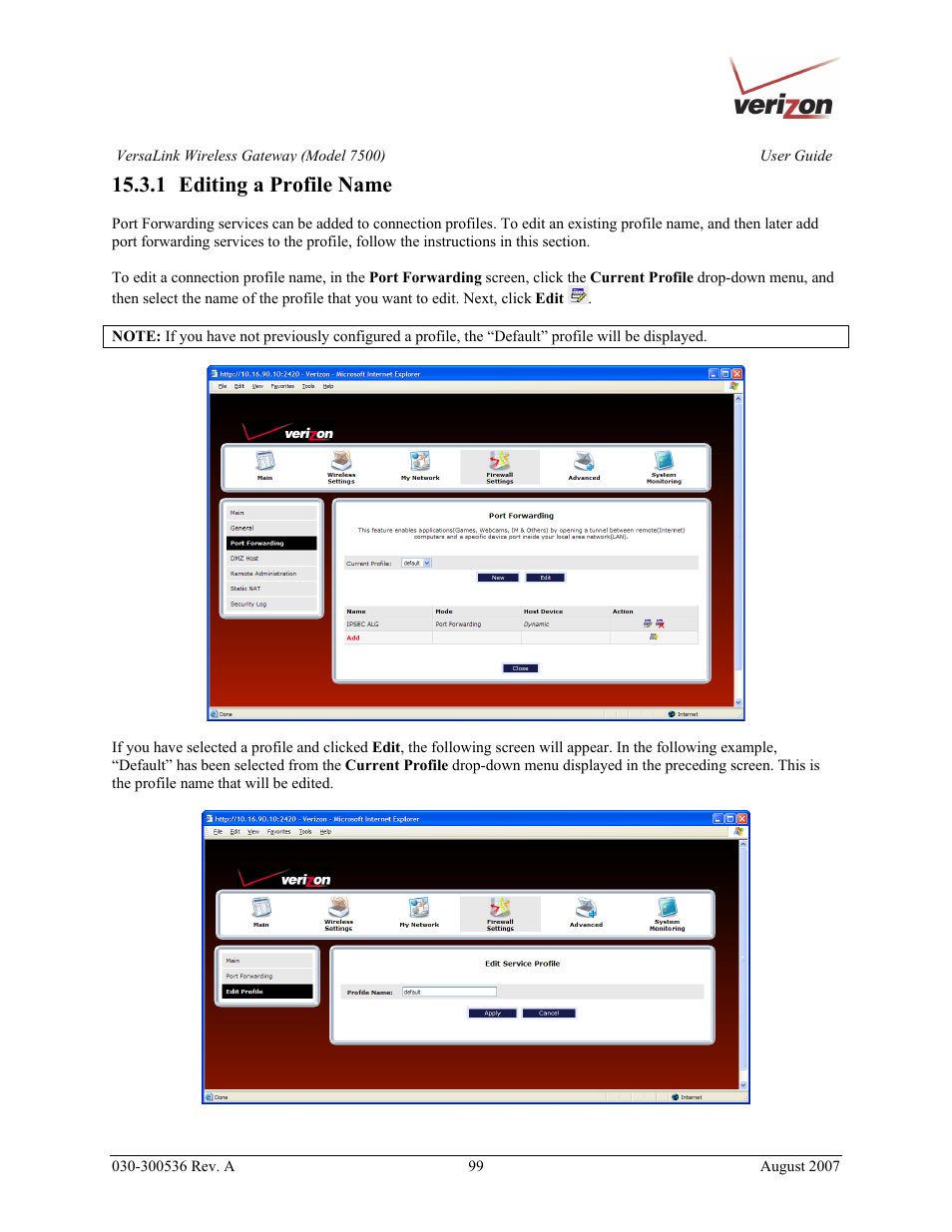 1 editing a profile name | Verizon 7500 User Manual | Page 99 / 186