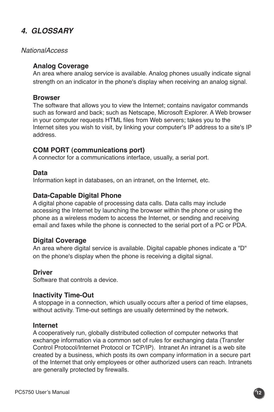 Glossary | Verizon PC5750 User Manual | Page 14 / 18