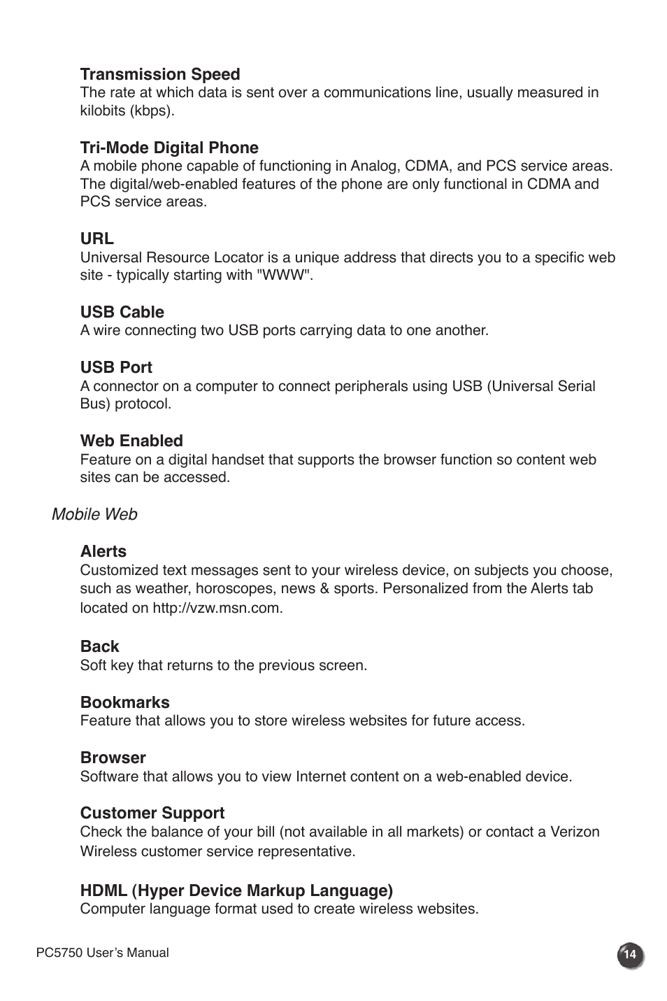 Verizon PC5750 User Manual | Page 16 / 18