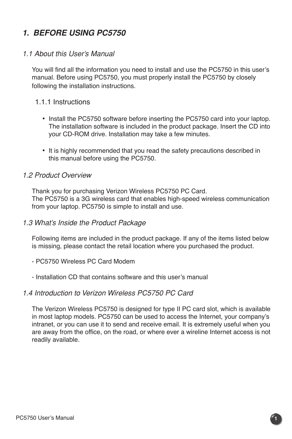 Before using pc5750 | Verizon PC5750 User Manual | Page 3 / 18