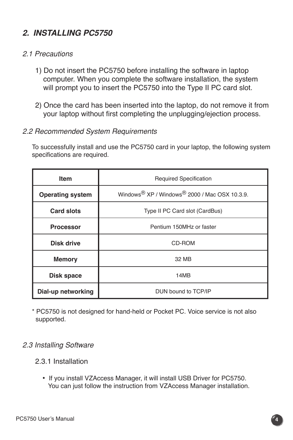 Installing pc5750 | Verizon PC5750 User Manual | Page 6 / 18