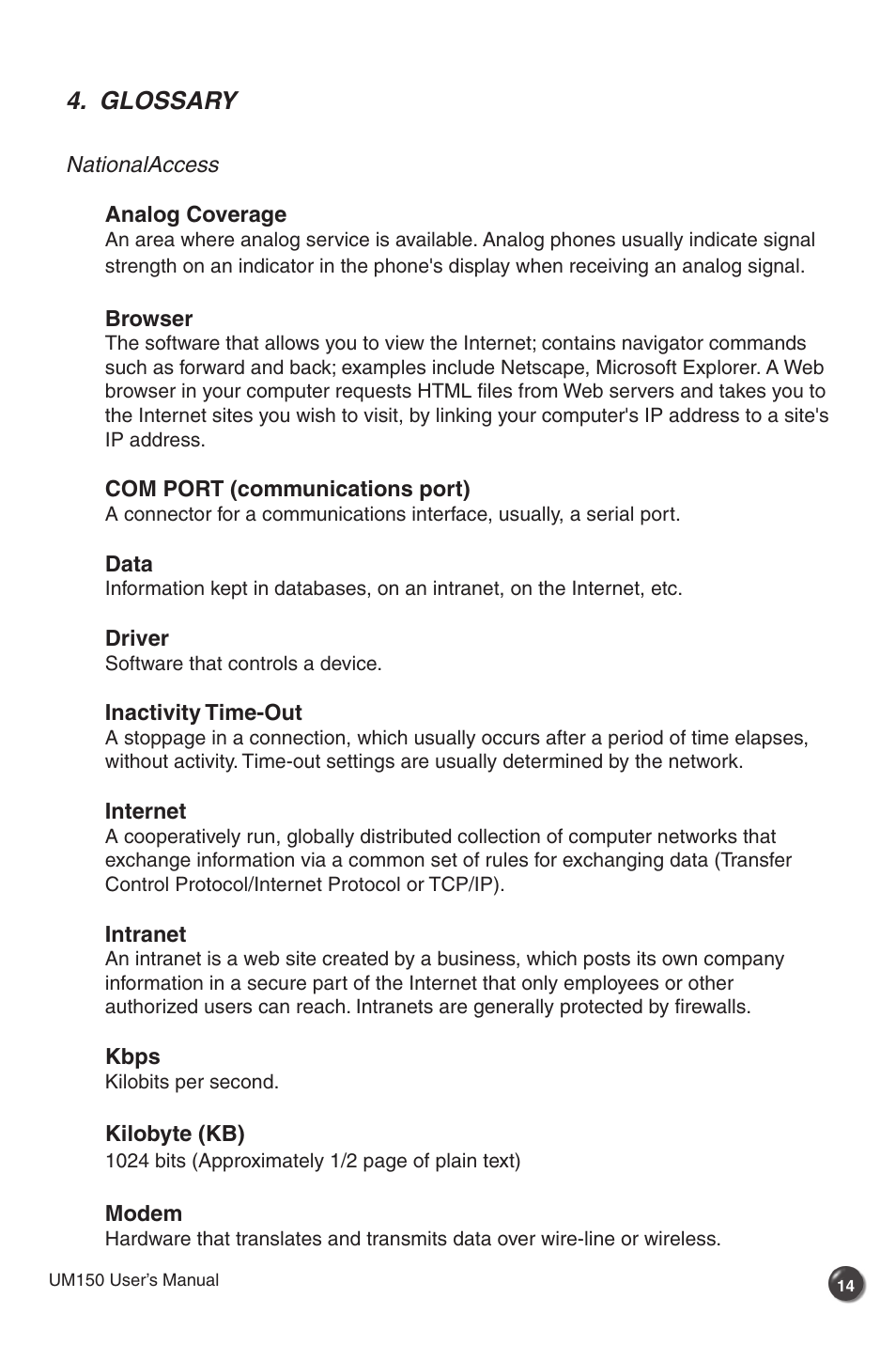 Glossary | Verizon UM150 User Manual | Page 16 / 20