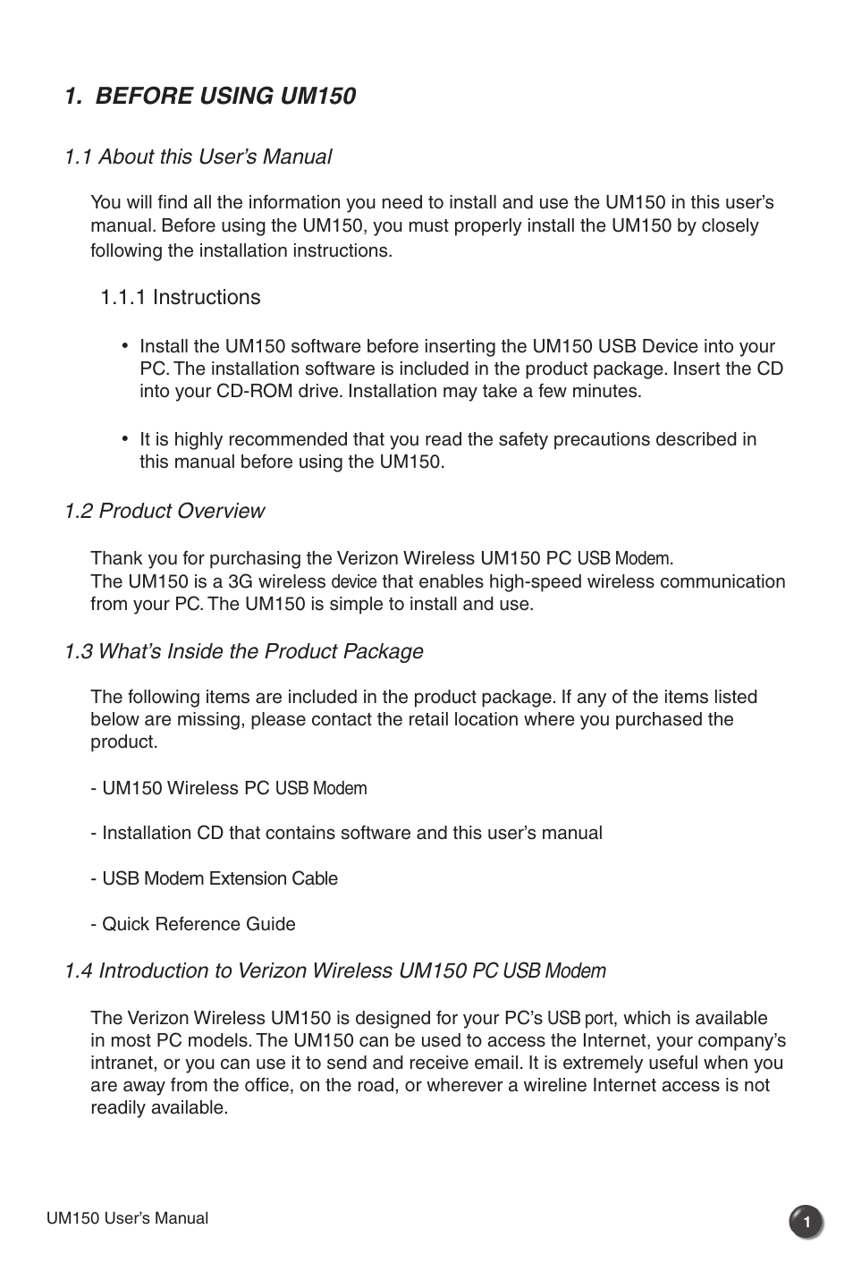 Before using um150 | Verizon UM150 User Manual | Page 3 / 20