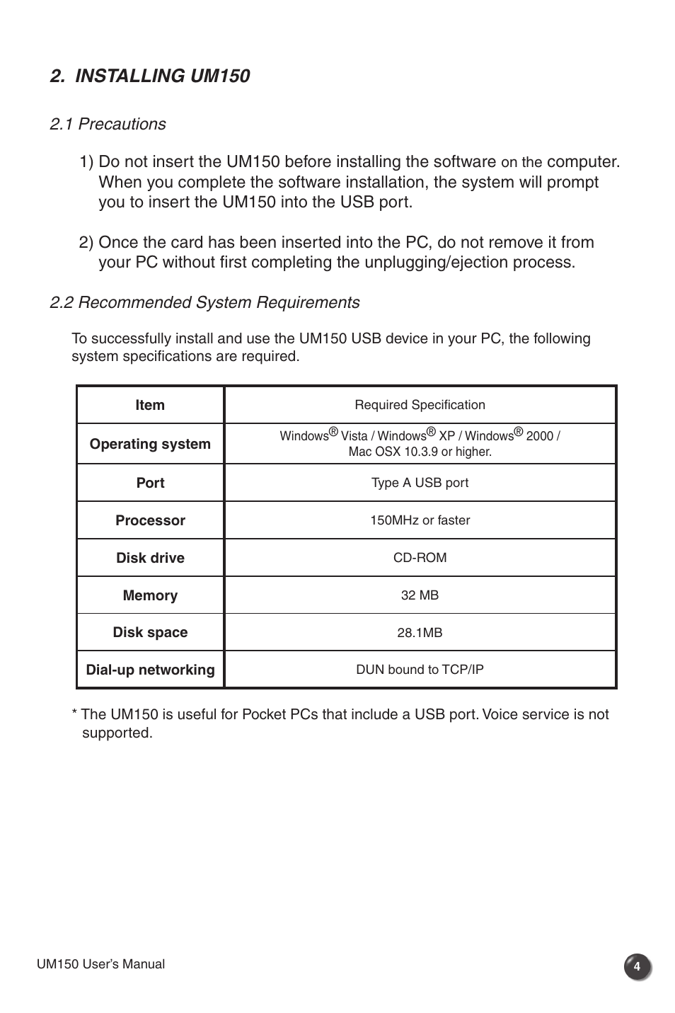 Installing um150 | Verizon UM150 User Manual | Page 6 / 20