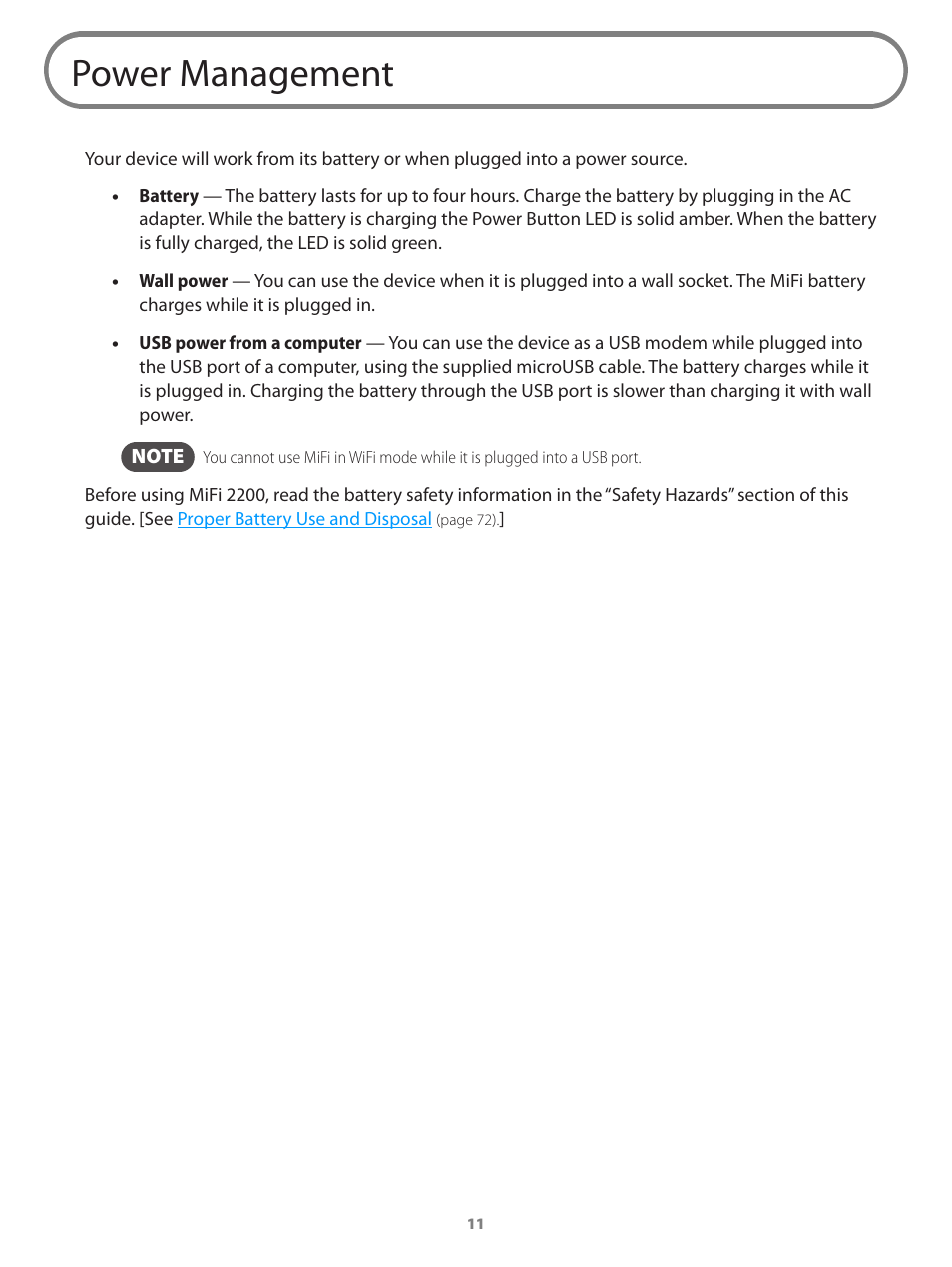 Power management | Verizon Wireless Intelligent Mobile Hotspot MiFi 2200 User Manual | Page 12 / 80