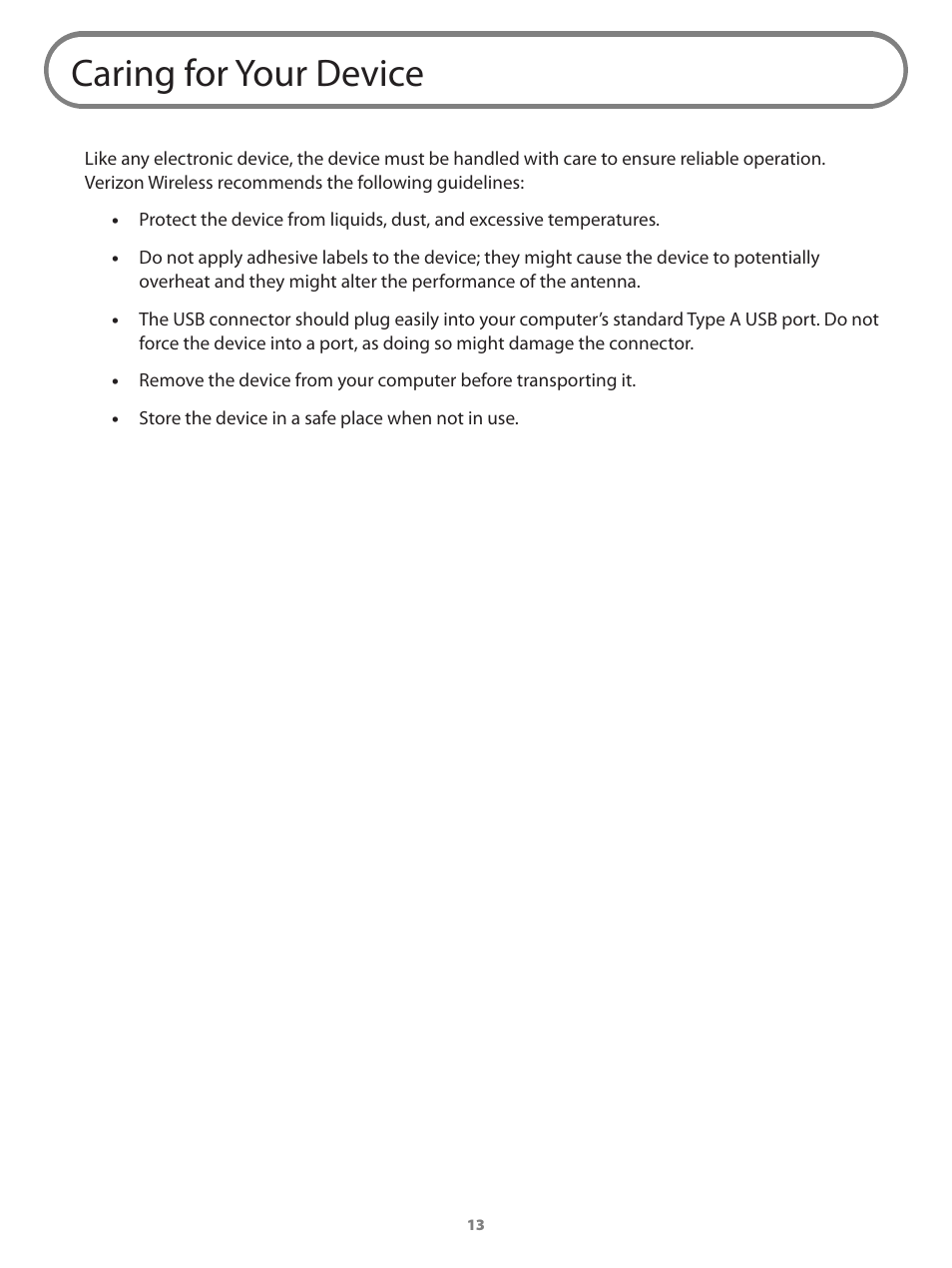 Caring for your device | Verizon Wireless Intelligent Mobile Hotspot MiFi 2200 User Manual | Page 14 / 80