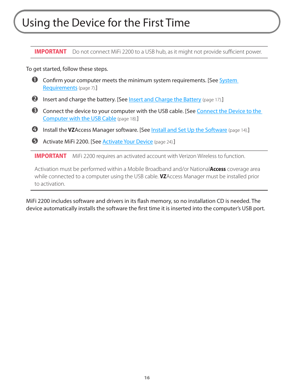 Using the device for the first time | Verizon Wireless Intelligent Mobile Hotspot MiFi 2200 User Manual | Page 17 / 80