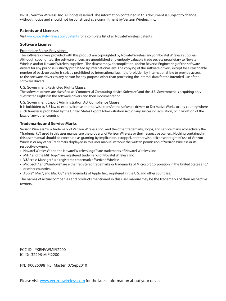 Verizon Wireless Intelligent Mobile Hotspot MiFi 2200 User Manual | Page 2 / 80