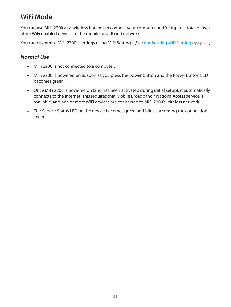 Wifi mode, Normal use | Verizon Wireless Intelligent Mobile Hotspot MiFi 2200 User Manual | Page 29 / 80