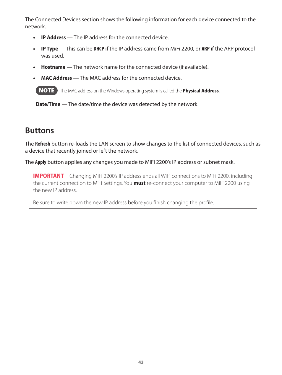 Buttons | Verizon Wireless Intelligent Mobile Hotspot MiFi 2200 User Manual | Page 44 / 80