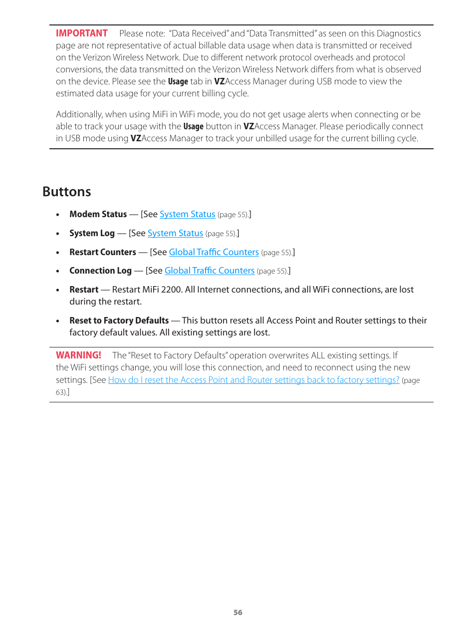 Buttons | Verizon Wireless Intelligent Mobile Hotspot MiFi 2200 User Manual | Page 57 / 80