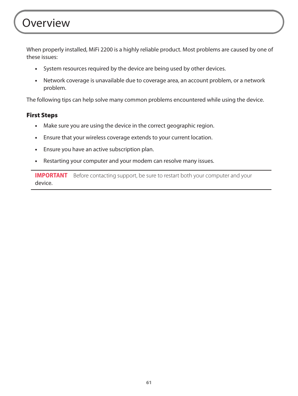 Overview | Verizon Wireless Intelligent Mobile Hotspot MiFi 2200 User Manual | Page 62 / 80