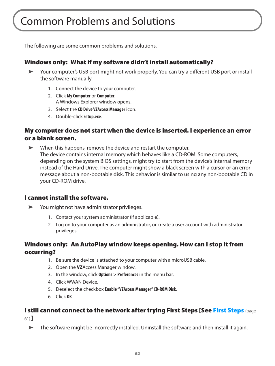 Common problems and solutions | Verizon Wireless Intelligent Mobile Hotspot MiFi 2200 User Manual | Page 63 / 80