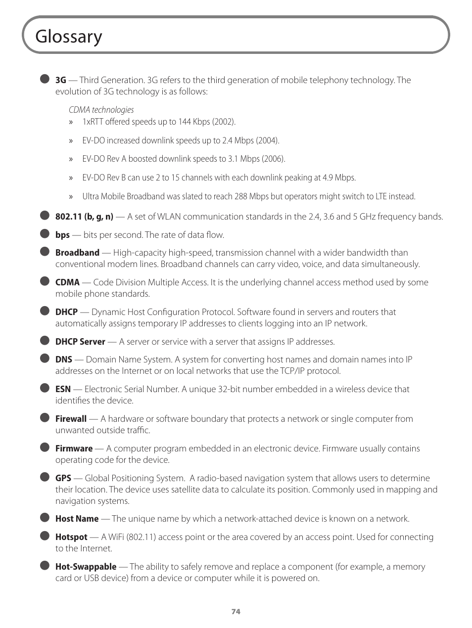 Glossary | Verizon Wireless Intelligent Mobile Hotspot MiFi 2200 User Manual | Page 75 / 80