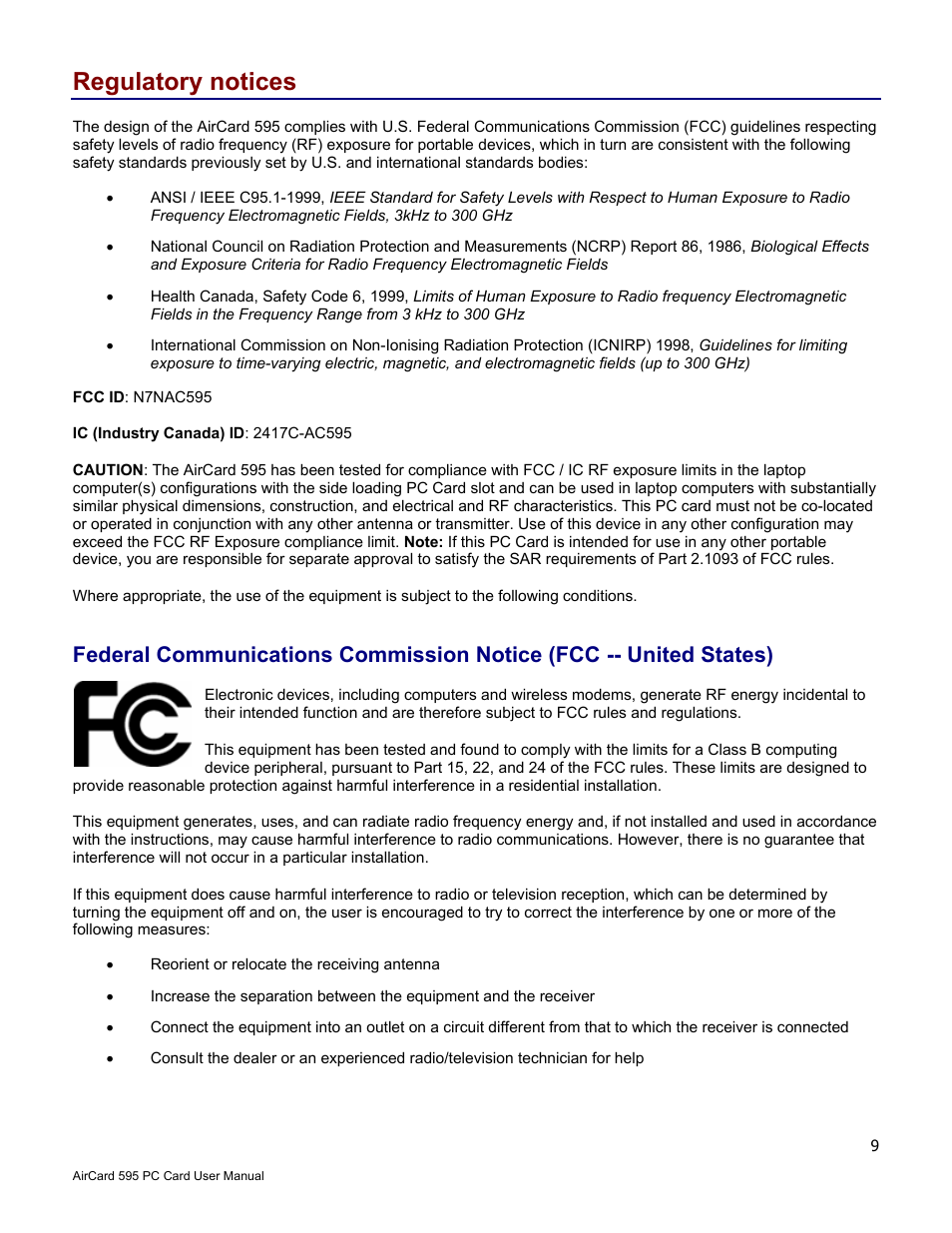 Regulatory notices | Verizon 595 User Manual | Page 9 / 12