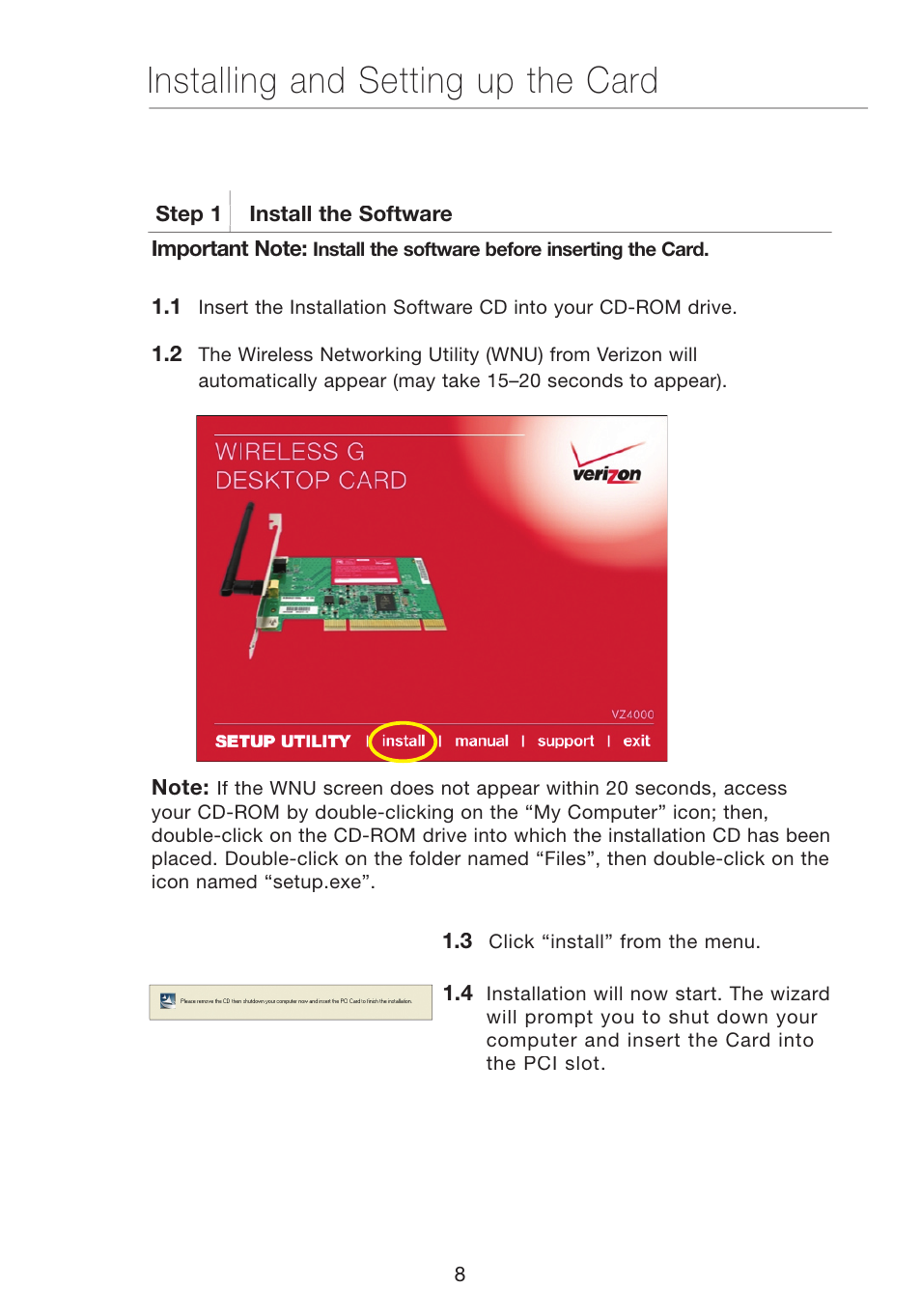 Installing and setting up the card | Verizon VZ4000 User Manual | Page 10 / 41