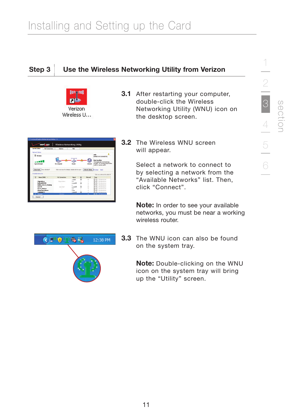 Installing and setting up the card, Se c tio n | Verizon VZ4000 User Manual | Page 13 / 41