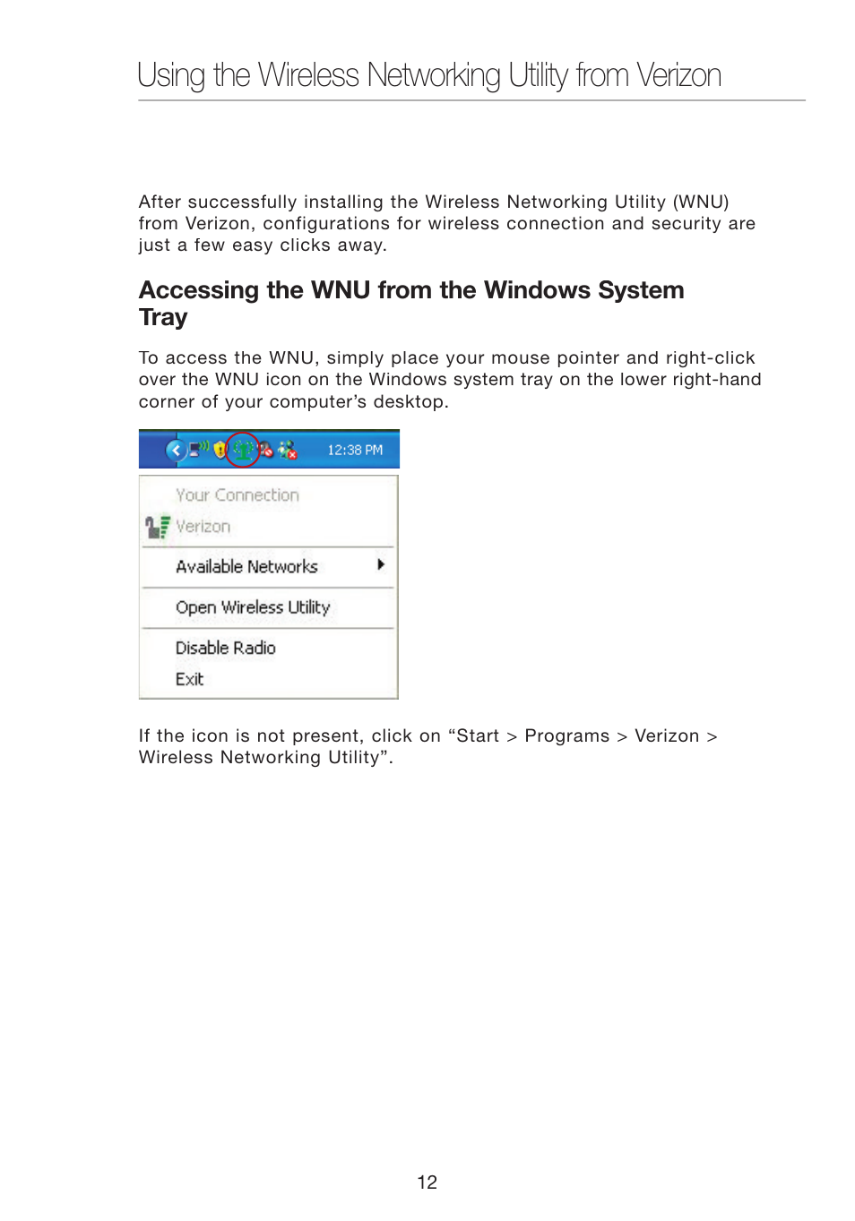 Using the wireless networking utility from verizon | Verizon VZ4000 User Manual | Page 14 / 41