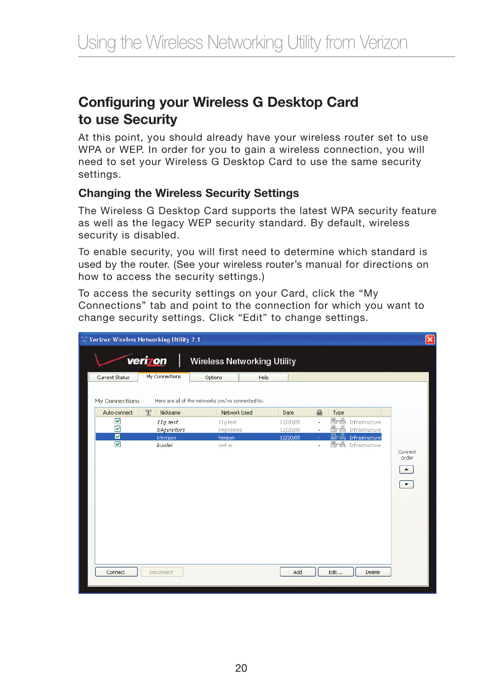 Using the wireless networking utility from verizon | Verizon VZ4000 User Manual | Page 22 / 41
