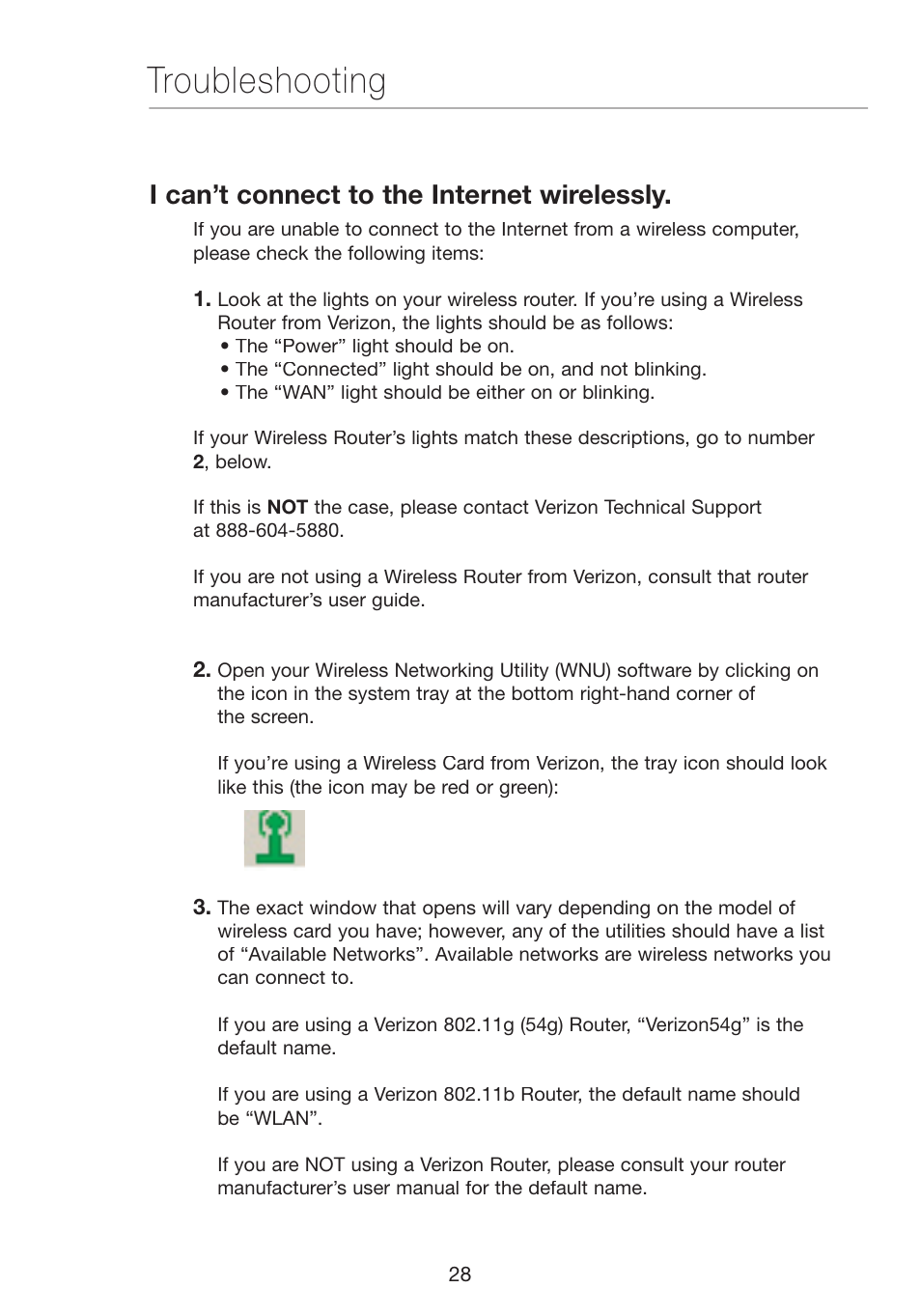 Troubleshooting, I can’t connect to the internet wirelessly | Verizon VZ4000 User Manual | Page 30 / 41