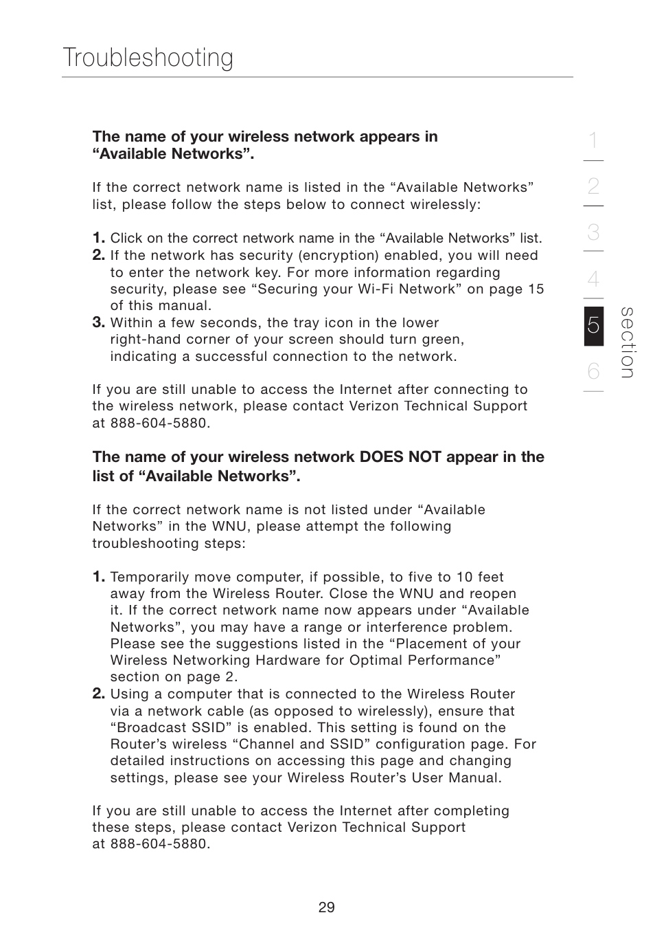 Troubleshooting, Se c tio n | Verizon VZ4000 User Manual | Page 31 / 41