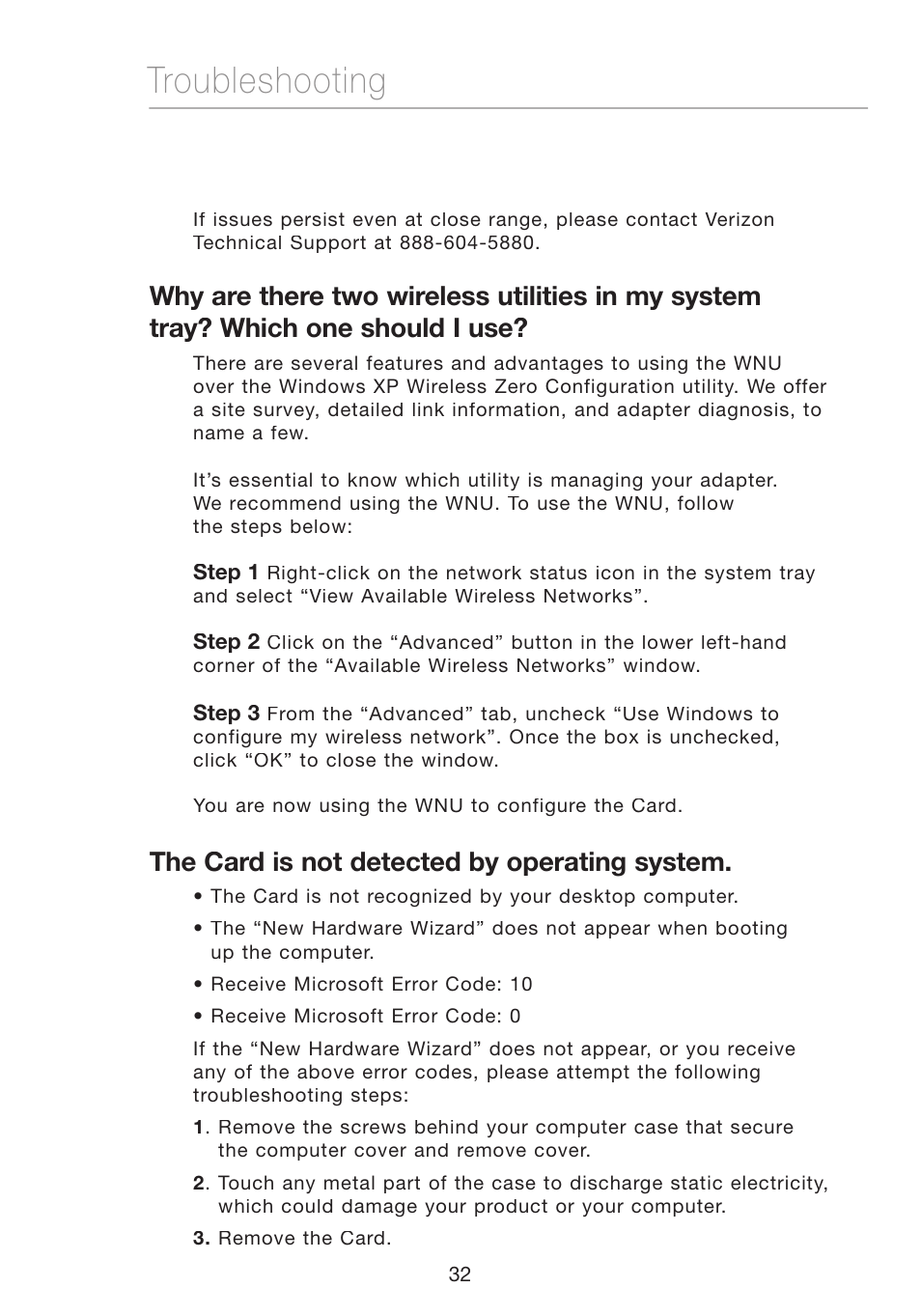 Troubleshooting, The card is not detected by operating system | Verizon VZ4000 User Manual | Page 34 / 41