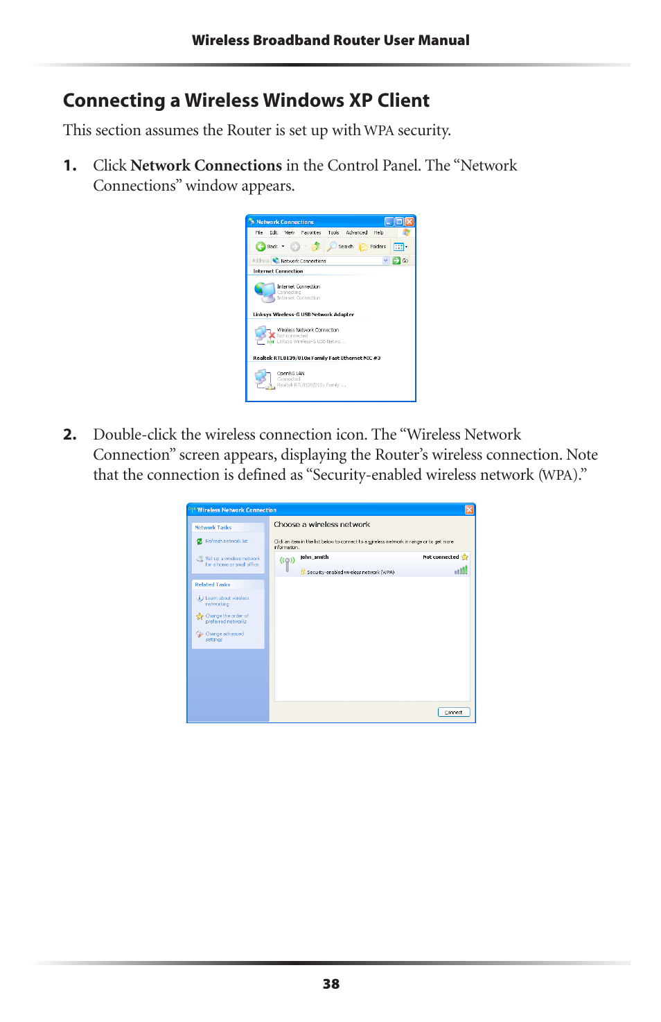 Connecting a wireless windows xp client | Verizon MI424WR User Manual | Page 43 / 163