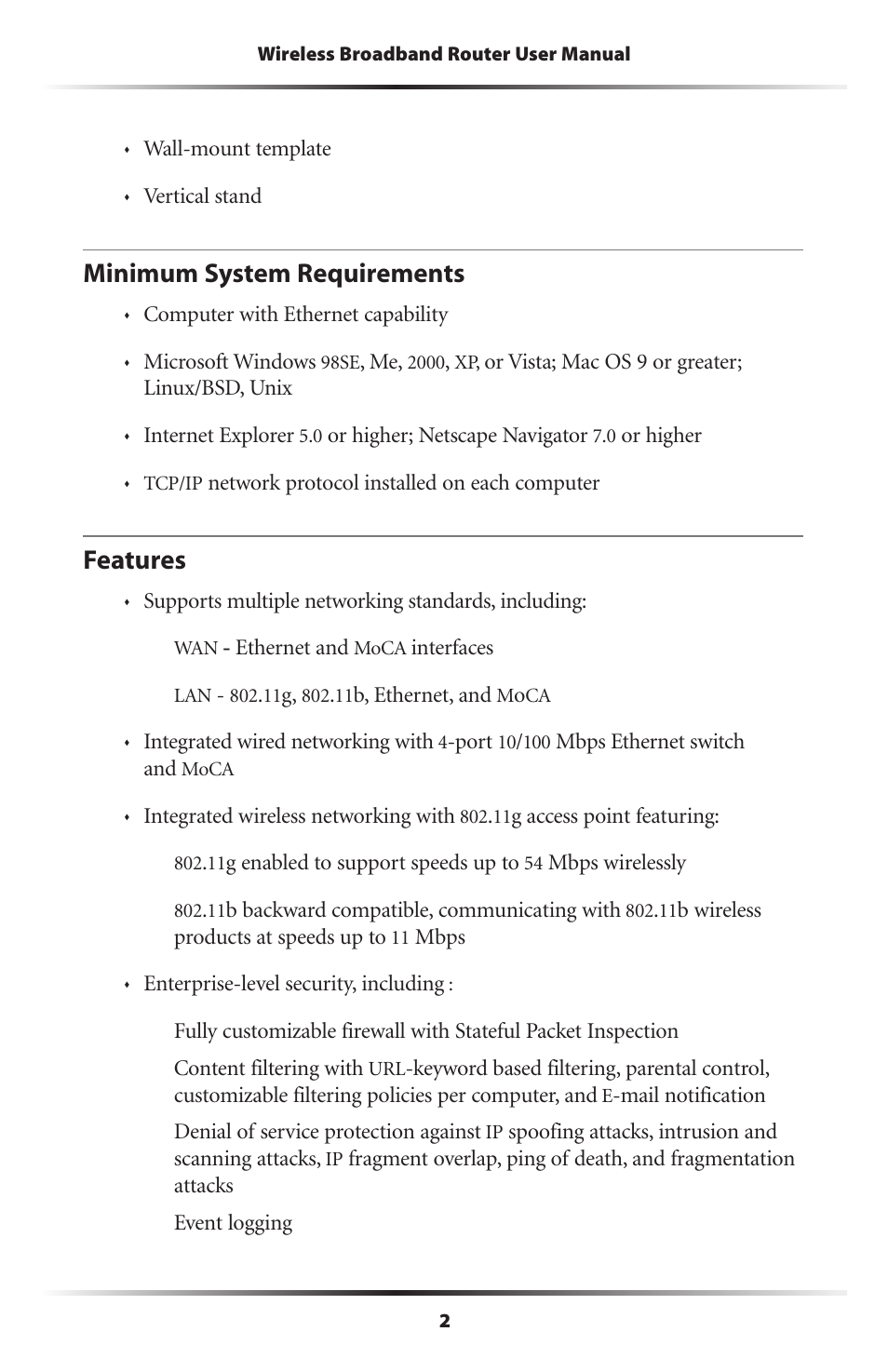 Minimum system requirements, Features | Verizon MI424WR User Manual | Page 7 / 163
